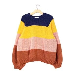 ELOQUII Slouchy Balloon Sleeve Multi Stripe Sweater Vintage Retro Plus 18 20